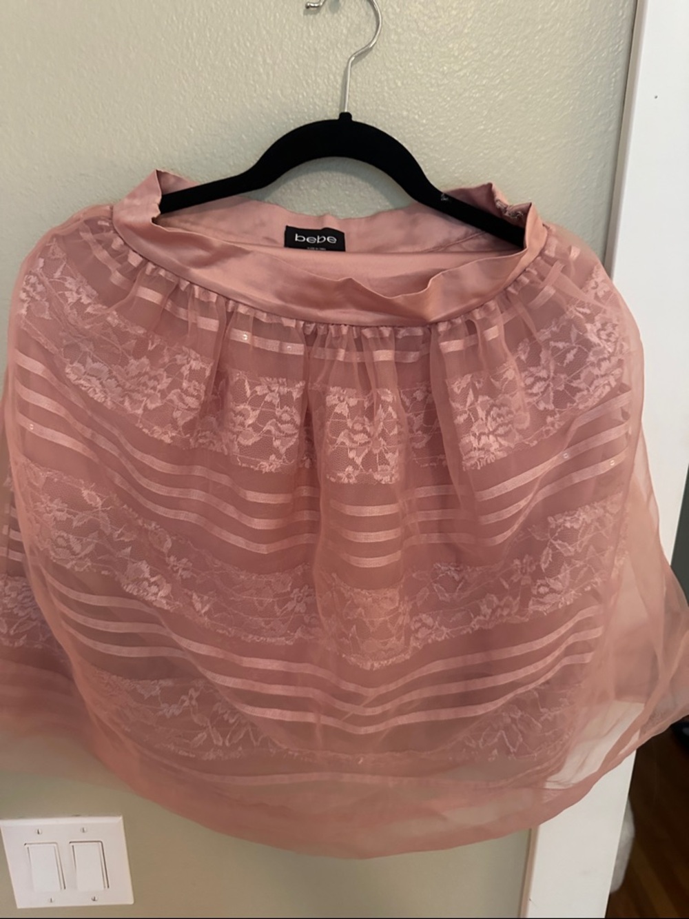 bebe Dusty Rose Lace-Overlay A-Line Skirt